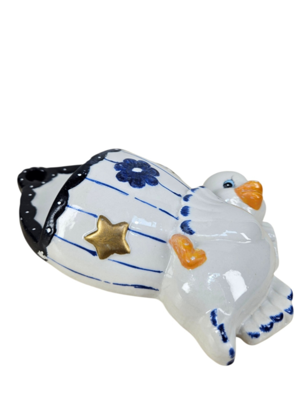 Vintage Style Blue & White Duckling Wall Pocket Ceramic Nursery Planter - Picture 4 of 8